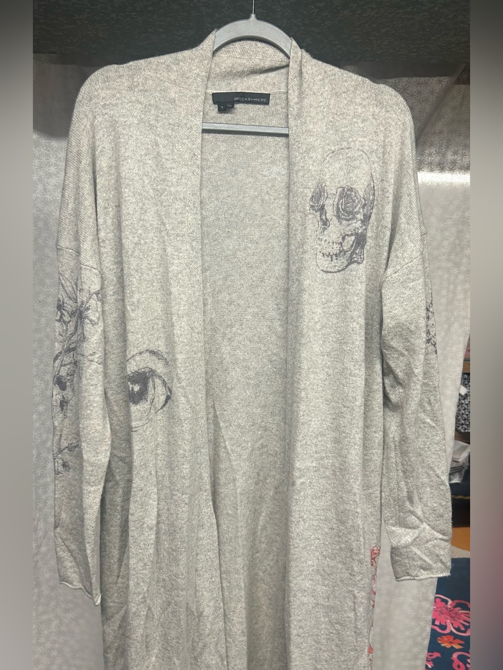 Cashmere Gray Skull & Eye Open-Front Women's Cardigan